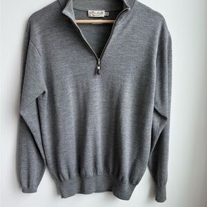 Peter Millar Gray Half-Zip Merino Wool / Silk Sweater with Leather detailing